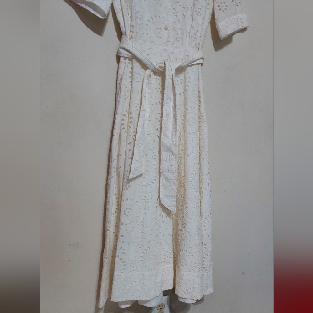 Zara Zw Collection Embroidered Cream Lace Midi Dress Sz-M - Picture 13 of 16